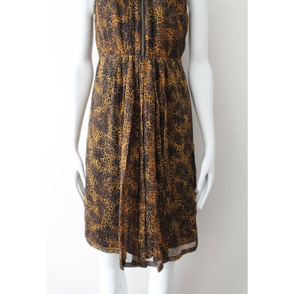Burberry Brit Zip-Front Leopard-Print Mulberry Silk Dress Size 4 Georgette - Picture 6 of 14